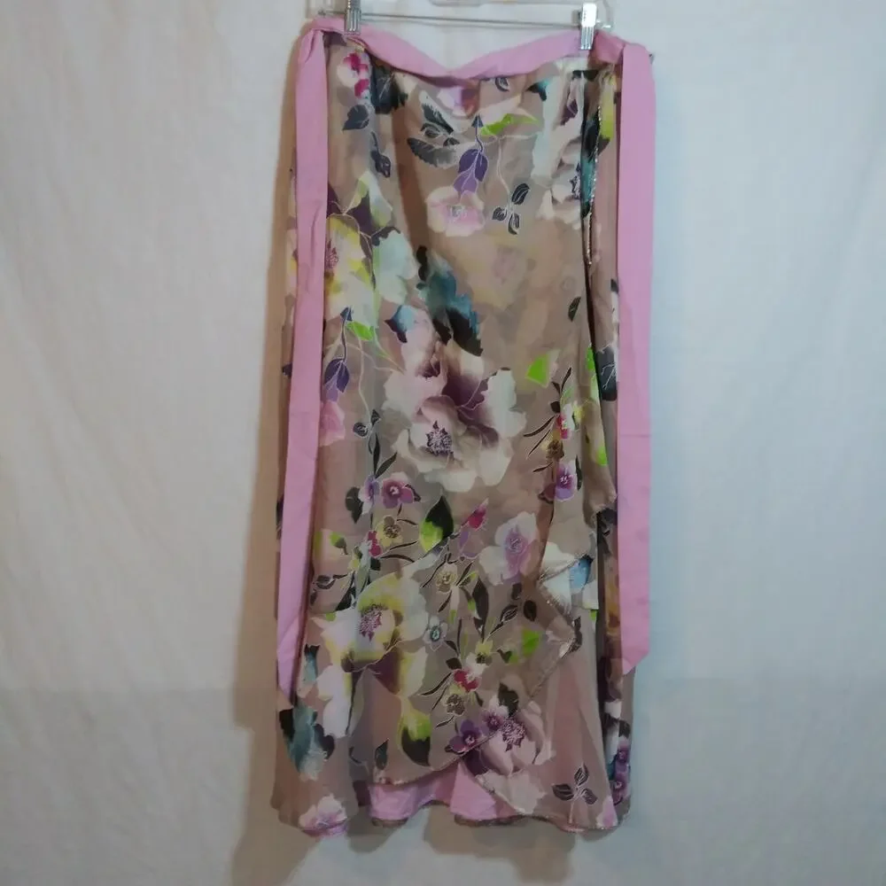 Badgley Mischka American Glamour Reversible Floral Wrap Maxi Skirt Size 1Xt